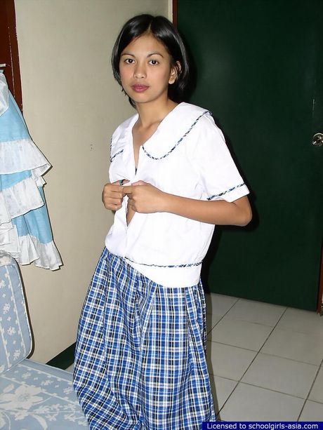 Lonely cutie flashing her shaved love holes after school