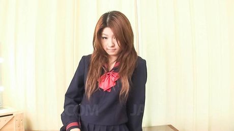 Maya Asian doll takes panty off and rubs her cunt in the mirror