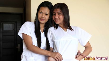 Asian girls Joy and Joanna get fucked by a guy in a threesome