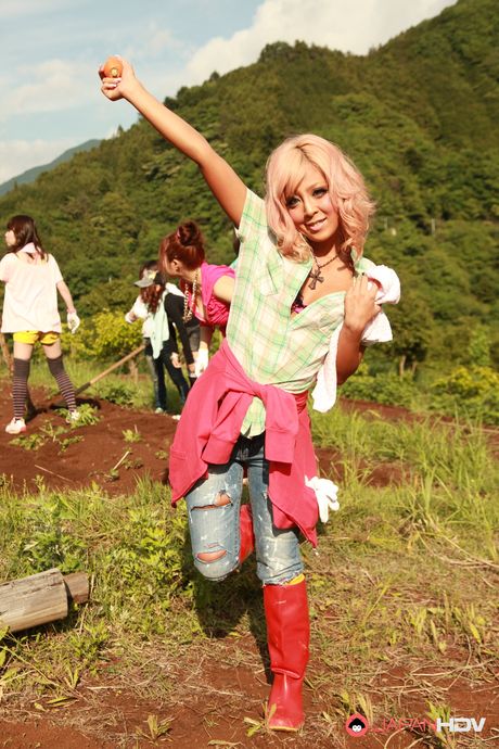 Super hot Asian farmer girls Raina Ogami and Rara show their boobies