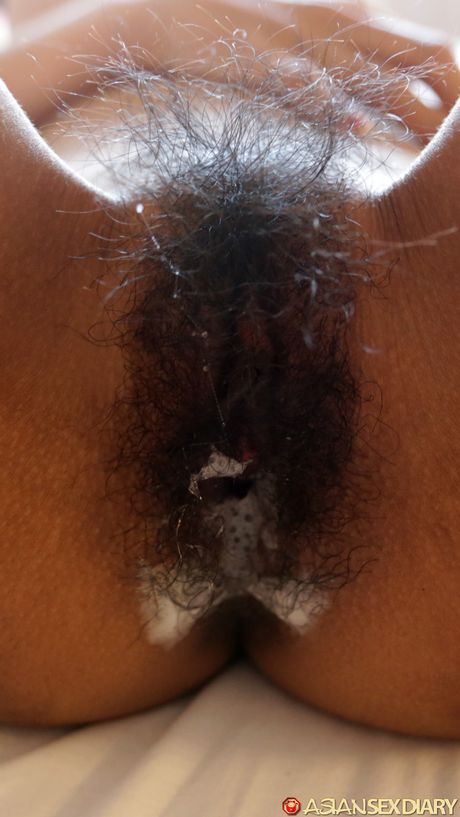 Amateur Asian girl Puy gets her hairy pussy filled by a big white cock